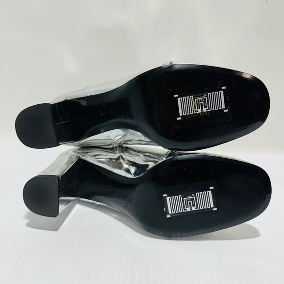 Longchamp Bootie 40/ US 10 Silver Patent Leather Block Heel Ankle Boots $775 - Picture 9 of 12
